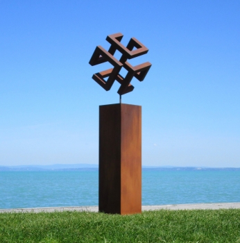 Rusty cube on column